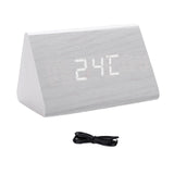 Maxbell Digital Alarm Clock Wood Triangle Alarm Clock for Bedside Living Room Office White