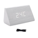 Maxbell Digital Alarm Clock Wood Triangle Alarm Clock for Bedside Living Room Office White