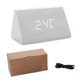 Maxbell Digital Alarm Clock Wood Triangle Alarm Clock for Bedside Living Room Office White