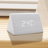 Maxbell Digital Alarm Clock Wood Triangle Alarm Clock for Bedside Living Room Office White