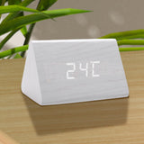 Maxbell Digital Alarm Clock Wood Triangle Alarm Clock for Bedside Living Room Office White