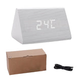 Maxbell Digital Alarm Clock Wood Triangle Alarm Clock for Bedside Living Room Office White