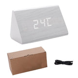 Maxbell Digital Alarm Clock Wood Triangle Alarm Clock for Bedside Living Room Office White