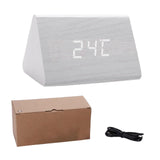 Maxbell Digital Alarm Clock Wood Triangle Alarm Clock for Bedside Living Room Office White