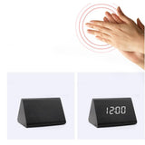 Maxbell Digital Alarm Clock Wood Triangle Alarm Clock for Bedside Living Room Office White