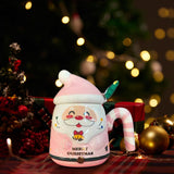 Maxbell Christmas Ceramic Mug Tea Cup Festival with Handle Breakfast Mug Novelty Mug Pink