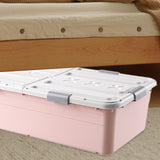 Maxbell Under Bed Storage Box Lidded Storage Bin for Under The Sofa Living Room Shoe Pink