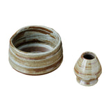 Maxbell Matcha Bowl and Whisk Rest Craft Pottery Bowl for Desktop Office Living Room Brown
