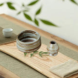 Maxbell Matcha Bowl and Whisk Rest Craft Pottery Bowl for Desktop Office Living Room Brown