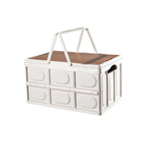 Maxbell Camping Storage Box Foldable Outdoor Bin for Picnic Home Sorting Living Room Wood Lid Portable  L