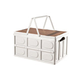 Maxbell Camping Storage Box Foldable Outdoor Bin for Picnic Home Sorting Living Room Wood Lid Portable  L