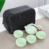 Maxbell Travel Tea Set Practical with Case Ceramic Teapot for Camping Office Outdoor Green 6 Cups
