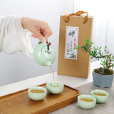 Maxbell Travel Tea Set Practical with Case Ceramic Teapot for Camping Office Outdoor Green 6 Cups