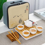 Maxbell Travel Tea Set Practical with Case Ceramic Teapot for Camping Office Outdoor White 6 Cups