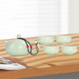 Maxbell Travel Tea Set Practical with Case Ceramic Teapot for Camping Office Outdoor White 4 Cups