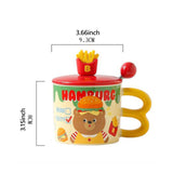 Maxbell Cute Bear Coffee Mug with Lid and Spoon Teacup for Office Dorm Birthday Gift French Fries