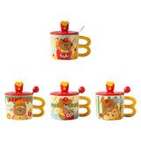Maxbell Cute Bear Coffee Mug with Lid and Spoon Teacup for Office Dorm Birthday Gift French Fries