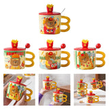 Maxbell Cute Bear Coffee Mug with Lid and Spoon Teacup for Office Dorm Birthday Gift French Fries
