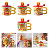Maxbell Cute Bear Coffee Mug with Lid and Spoon Teacup for Office Dorm Birthday Gift French Fries
