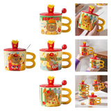 Maxbell Cute Bear Coffee Mug with Lid and Spoon Teacup for Office Dorm Birthday Gift French Fries