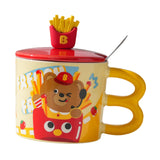 Maxbell Cute Bear Coffee Mug with Lid and Spoon Teacup for Office Dorm Birthday Gift French Fries