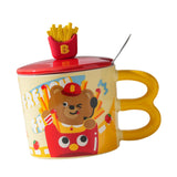 Maxbell Cute Bear Coffee Mug with Lid and Spoon Teacup for Office Dorm Birthday Gift French Fries