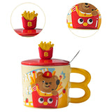Maxbell Cute Bear Coffee Mug with Lid and Spoon Teacup for Office Dorm Birthday Gift French Fries