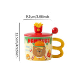 Maxbell Cute Bear Coffee Mug with Lid and Spoon Teacup for Office Dorm Birthday Gift Burger