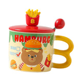 Maxbell Cute Bear Coffee Mug with Lid and Spoon Teacup for Office Dorm Birthday Gift Burger