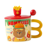 Maxbell Cute Bear Coffee Mug with Lid and Spoon Teacup for Office Dorm Birthday Gift Burger
