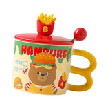Maxbell Cute Bear Coffee Mug with Lid and Spoon Teacup for Office Dorm Birthday Gift Burger