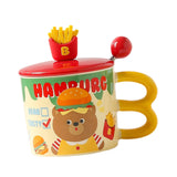 Maxbell Cute Bear Coffee Mug with Lid and Spoon Teacup for Office Dorm Birthday Gift Burger