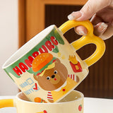 Maxbell Cute Bear Coffee Mug with Lid and Spoon Teacup for Office Dorm Birthday Gift Burger