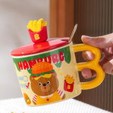 Maxbell Cute Bear Coffee Mug with Lid and Spoon Teacup for Office Dorm Birthday Gift Burger