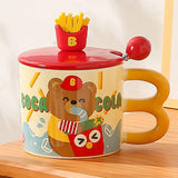 Maxbell Cute Bear Coffee Mug with Lid and Spoon Teacup for Office Dorm Birthday Gift Drink