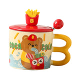 Maxbell Cute Bear Coffee Mug with Lid and Spoon Teacup for Office Dorm Birthday Gift Drink