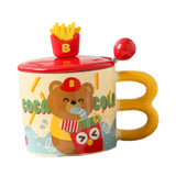 Maxbell Cute Bear Coffee Mug with Lid and Spoon Teacup for Office Dorm Birthday Gift Drink