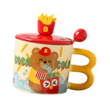 Maxbell Cute Bear Coffee Mug with Lid and Spoon Teacup for Office Dorm Birthday Gift Drink