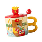Maxbell Cute Bear Coffee Mug with Lid and Spoon Teacup for Office Dorm Birthday Gift Drink