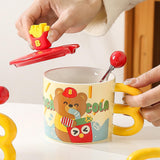 Maxbell Cute Bear Coffee Mug with Lid and Spoon Teacup for Office Dorm Birthday Gift Drink