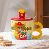 Maxbell Cute Bear Coffee Mug with Lid and Spoon Teacup for Office Dorm Birthday Gift Drink