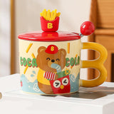 Maxbell Cute Bear Coffee Mug with Lid and Spoon Teacup for Office Dorm Birthday Gift Drink