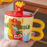 Maxbell Cute Bear Coffee Mug with Lid and Spoon Teacup for Office Dorm Birthday Gift Drink