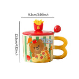 Maxbell Cute Bear Coffee Mug with Lid and Spoon Teacup for Office Dorm Birthday Gift Pizza
