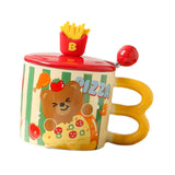 Maxbell Cute Bear Coffee Mug with Lid and Spoon Teacup for Office Dorm Birthday Gift Pizza