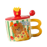 Maxbell Cute Bear Coffee Mug with Lid and Spoon Teacup for Office Dorm Birthday Gift Pizza