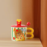 Maxbell Cute Bear Coffee Mug with Lid and Spoon Teacup for Office Dorm Birthday Gift Pizza