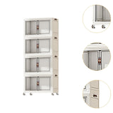 Maxbell Foldable Storage Cabinet Fashion Portable for Farmhouse Drawing Room Kitchen White 4 Layers 45 cm