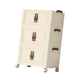 Maxbell Foldable Storage Cabinet Fashion Portable for Farmhouse Drawing Room Kitchen Beige 3 Layers 55 cm