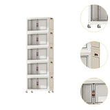 Maxbell Foldable Storage Cabinet Fashion Portable for Farmhouse Drawing Room Kitchen White 5 Layers 65 cm